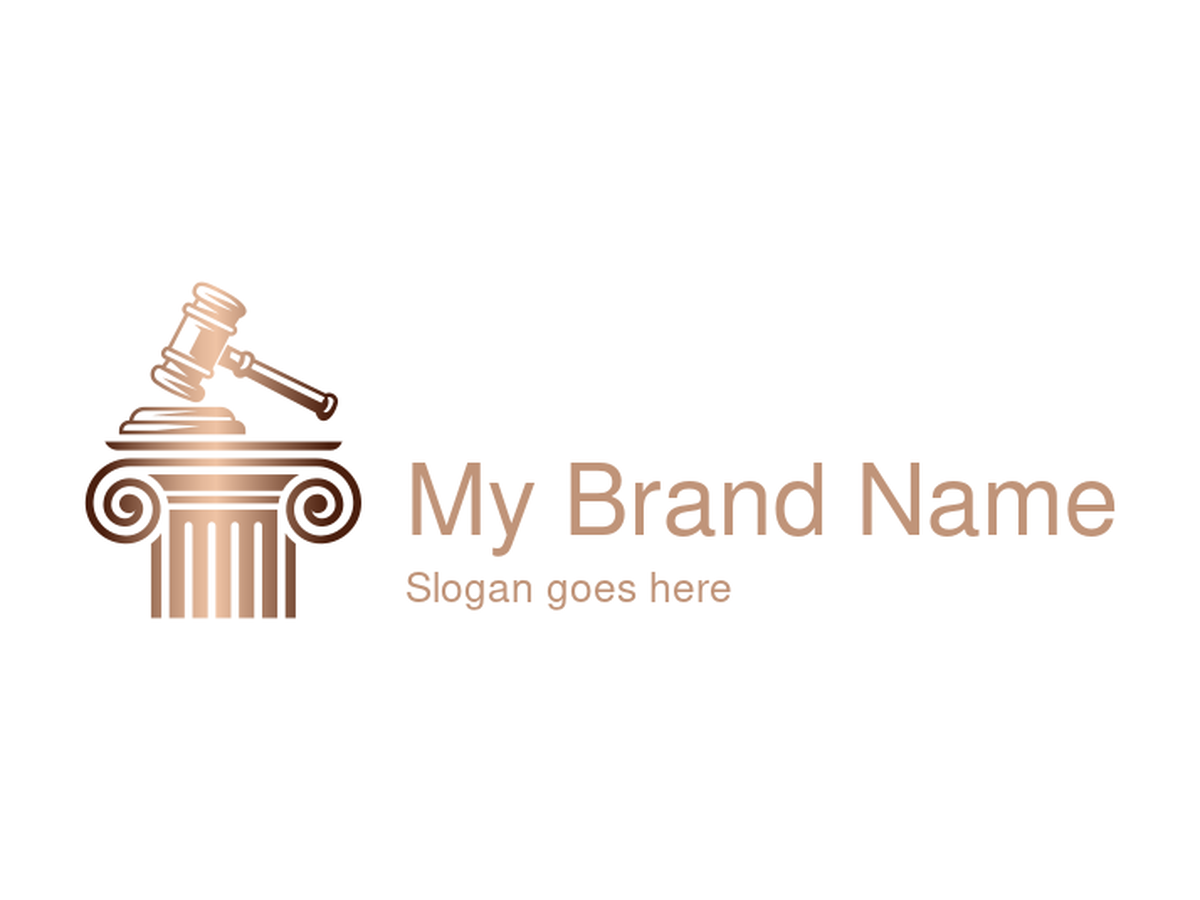 Copper Gavel on Classical Column Logo Design for Prestigious Legal and Judicial Brands